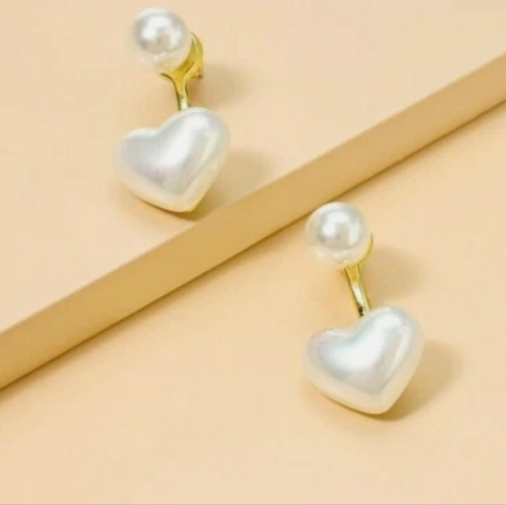 18K Gold Plated Pearl‎ Heart Shape Drop Womens  Earrings